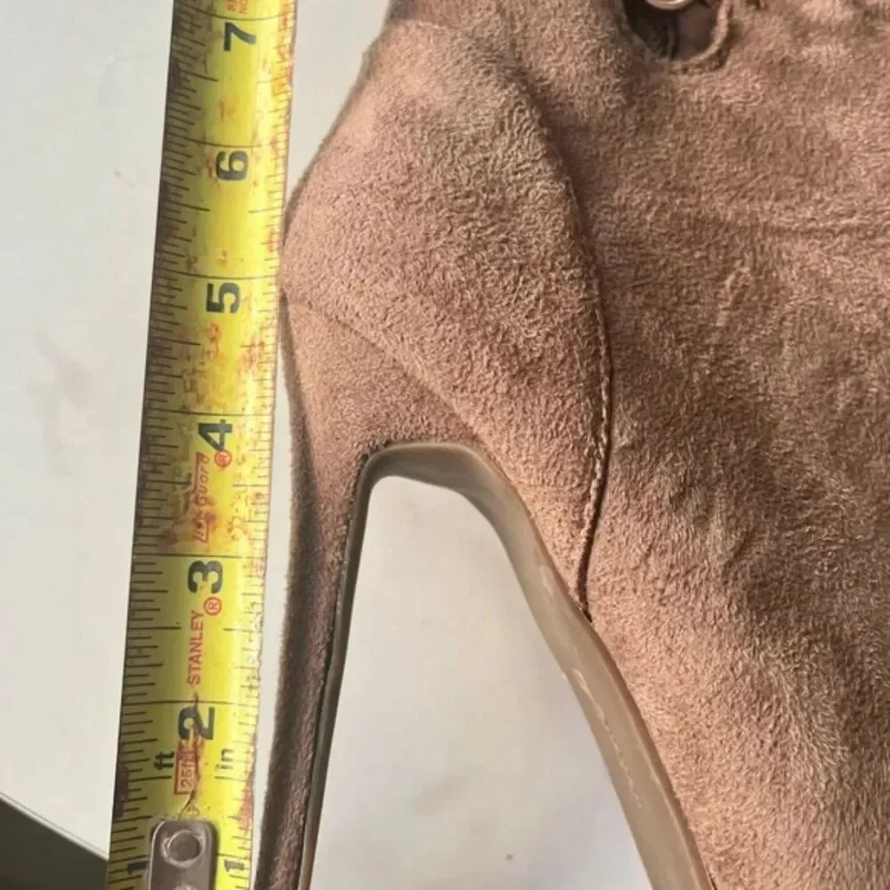 Vintage Camel Suede High Heel Over the Knee Boots Lace Up Back Side Zip 9